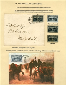 LARGE LOTS AND COLLECTIONS Worldwide Topicals 1869-1893 Christopher Columbus and Columbian Exposition, exhibit collection on 112 pages, showing an impressive array of stamps, proofs, Specimen...