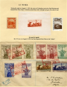 LARGE LOTS AND COLLECTIONS Worldwide Topicals 1869-1893 Christopher Columbus and Columbian Exposition, exhibit collection on 112 pages, showing an impressive array of stamps, proofs, Specimen...