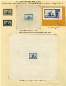 LARGE LOTS AND COLLECTIONS Worldwide Topicals 1869-1893 Christopher Columbus and Columbian Exposition, exhibit collection on 112 pages, showing an impressive array of stamps, proofs, Specimen...