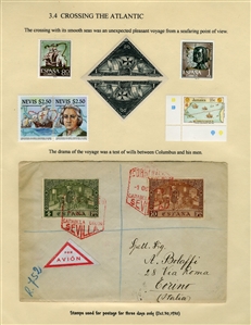 LARGE LOTS AND COLLECTIONS Worldwide Topicals 1869-1893 Christopher Columbus and Columbian Exposition, exhibit collection on 112 pages, showing an impressive array of stamps, proofs, Specimen...