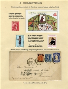 LARGE LOTS AND COLLECTIONS Worldwide Topicals 1869-1893 Christopher Columbus and Columbian Exposition, exhibit collection on 112 pages, showing an impressive array of stamps, proofs, Specimen...