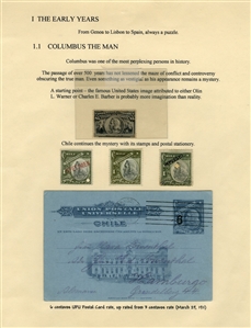 LARGE LOTS AND COLLECTIONS Worldwide Topicals 1869-1893 Christopher Columbus and Columbian Exposition, exhibit collection on 112 pages, showing an impressive array of stamps, proofs, Specimen...