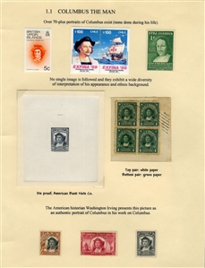 LARGE LOTS AND COLLECTIONS Worldwide Topicals 1869-1893 Christopher Columbus and Columbian Exposition, exhibit collection on 112 pages, showing an impressive array of stamps, proofs, Specimen...