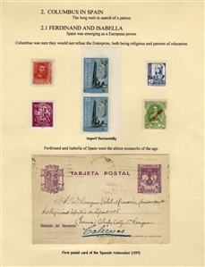 LARGE LOTS AND COLLECTIONS Worldwide Topicals 1869-1893 Christopher Columbus and Columbian Exposition, exhibit collection on 112 pages, showing an impressive array of stamps, proofs, Specimen...
