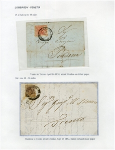 LARGE LOTS AND COLLECTIONS WORLDWIDE COVERS and POSTAL HISTORY 1849-1862 First Issue stamps on cover, selection on exhibit pages, showing Austria 1850 1kr yellow on FL from Wien to Graz, 2kr...