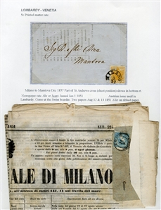 LARGE LOTS AND COLLECTIONS WORLDWIDE COVERS and POSTAL HISTORY 1849-1862 First Issue stamps on cover, selection on exhibit pages, showing Austria 1850 1kr yellow on FL from Wien to Graz, 2kr...
