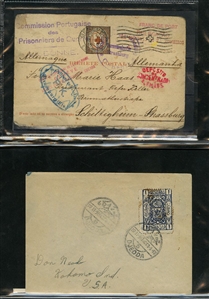LARGE LOTS AND COLLECTIONS WORLDWIDE COVERS and POSTAL HISTORY 1868-1934 selection of 48 covers or cards, with Aden 1889 uprated registered stationery cover to Hamburg canceled ADEN...