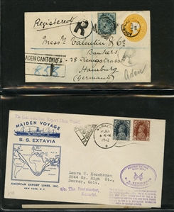 LARGE LOTS AND COLLECTIONS WORLDWIDE COVERS and POSTAL HISTORY 1868-1934 selection of 48 covers or cards, with Aden 1889 uprated registered stationery cover to Hamburg canceled ADEN...