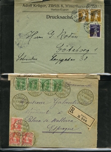 LARGE LOTS AND COLLECTIONS WORLDWIDE COVERS and POSTAL HISTORY 1868-1934 selection of 48 covers or cards, with Aden 1889 uprated registered stationery cover to Hamburg canceled ADEN...