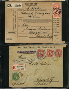 LARGE LOTS AND COLLECTIONS WORLDWIDE COVERS and POSTAL HISTORY 1868-1934 selection of 48 covers or cards, with Aden 1889 uprated registered stationery cover to Hamburg canceled ADEN...