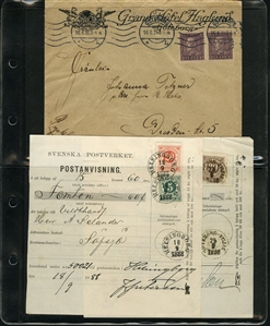 LARGE LOTS AND COLLECTIONS WORLDWIDE COVERS and POSTAL HISTORY 1868-1934 selection of 48 covers or cards, with Aden 1889 uprated registered stationery cover to Hamburg canceled ADEN...