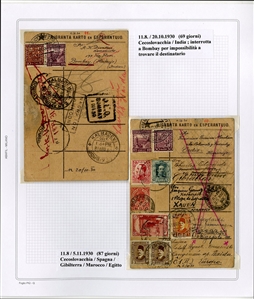 LARGE LOTS AND COLLECTIONS WORLDWIDE COVERS and POSTAL HISTORY  1905-1946 collection of 124 covers and cards, mostly multiple country frankings, Esperanto, Tourist, World Tour and Antarctica...