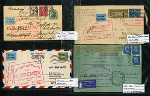 LARGE LOTS AND COLLECTIONS WORLDWIDE COVERS and POSTAL HISTORY Catapult Flights 1932-35 collection of 263 covers or cards, mostly Germany and United States, also Switzerland (5), France (3) and...