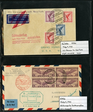 LARGE LOTS AND COLLECTIONS WORLDWIDE COVERS and POSTAL HISTORY Catapult Flights 1932-35 collection of 263 covers or cards, mostly Germany and United States, also Switzerland (5), France (3) and...