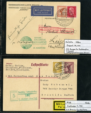 LARGE LOTS AND COLLECTIONS WORLDWIDE COVERS and POSTAL HISTORY Catapult Flights 1932-35 collection of 263 covers or cards, mostly Germany and United States, also Switzerland (5), France (3) and...