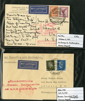 LARGE LOTS AND COLLECTIONS WORLDWIDE COVERS and POSTAL HISTORY Catapult Flights 1932-35 collection of 263 covers or cards, mostly Germany and United States, also Switzerland (5), France (3) and...