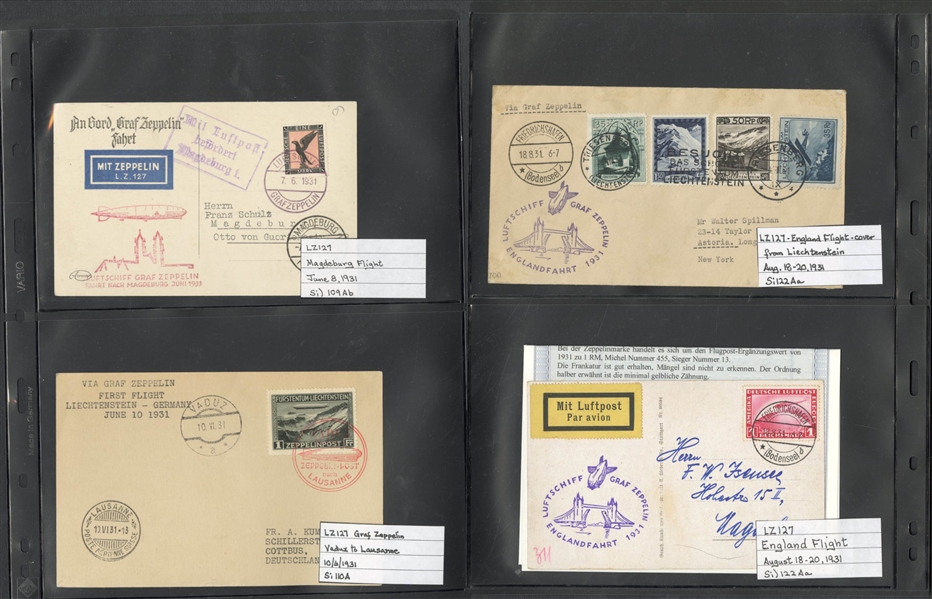 LARGE LOTS AND COLLECTIONS WORLDWIDE COVERS and POSTAL HISTORY Zeppelin Flights 1912-1935 collection of 110 covers and cards, mostly Germany, with 1912 "Schwaben" card, all Zeppelin Issues on...