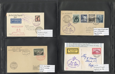LARGE LOTS AND COLLECTIONS WORLDWIDE COVERS and POSTAL HISTORY Zeppelin Flights 1912-1935 collection of 110 covers and cards, mostly Germany, with 1912 "Schwaben" card, all Zeppelin Issues on...