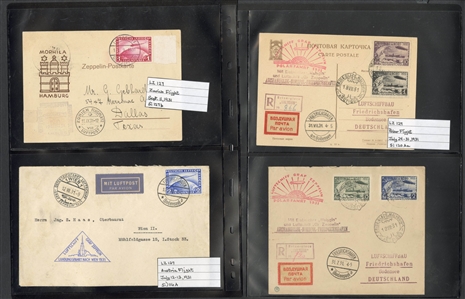 LARGE LOTS AND COLLECTIONS WORLDWIDE COVERS and POSTAL HISTORY Zeppelin Flights 1912-1935 collection of 110 covers and cards, mostly Germany, with 1912 Schwaben card, all Zeppelin Issues on...