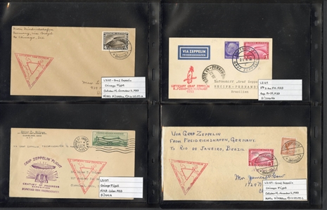 LARGE LOTS AND COLLECTIONS WORLDWIDE COVERS and POSTAL HISTORY Zeppelin Flights 1912-1935 collection of 110 covers and cards, mostly Germany, with 1912 Schwaben card, all Zeppelin Issues on...