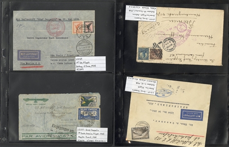 LARGE LOTS AND COLLECTIONS WORLDWIDE COVERS and POSTAL HISTORY Zeppelin Flights 1912-1935 collection of 110 covers and cards, mostly Germany, with 1912 Schwaben card, all Zeppelin Issues on...