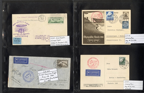 LARGE LOTS AND COLLECTIONS WORLDWIDE COVERS and POSTAL HISTORY Zeppelin Flights 1912-1935 collection of 110 covers and cards, mostly Germany, with 1912 Schwaben card, all Zeppelin Issues on...