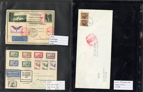 LARGE LOTS AND COLLECTIONS WORLDWIDE COVERS and POSTAL HISTORY Zeppelin Flights 1912-1935 collection of 110 covers and cards, mostly Germany, with 1912 Schwaben card, all Zeppelin Issues on...