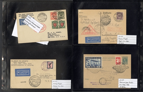 LARGE LOTS AND COLLECTIONS WORLDWIDE COVERS and POSTAL HISTORY Zeppelin Flights 1912-1935 collection of 110 covers and cards, mostly Germany, with 1912 Schwaben card, all Zeppelin Issues on...