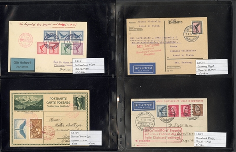 LARGE LOTS AND COLLECTIONS WORLDWIDE COVERS and POSTAL HISTORY Zeppelin Flights 1912-1935 collection of 110 covers and cards, mostly Germany, with 1912 Schwaben card, all Zeppelin Issues on...